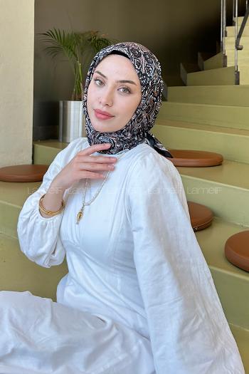 Lamelif Retro Desen Soft Eşarp Siyah