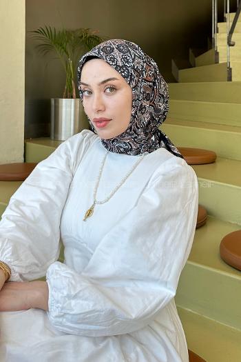 Lamelif Retro Desen Soft Eşarp Siyah