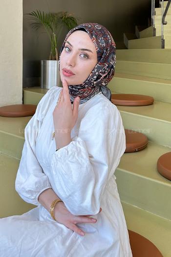 Lamelif Retro Desen Soft Eşarp Siyah Kiremit