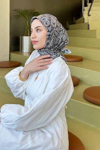 Lamelif Retro Desen Soft Eşarp Vizon