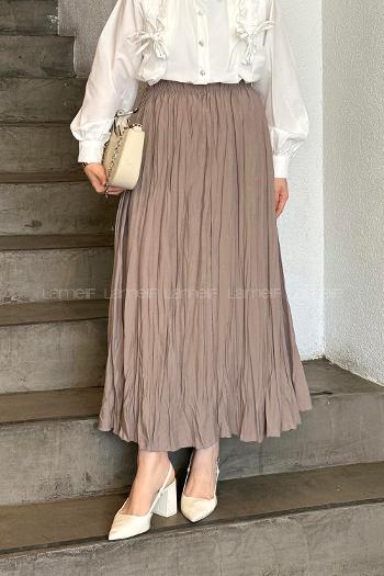Lamelif Poplin Kraşlı Tesettür Etek Soluk Kahverengi
