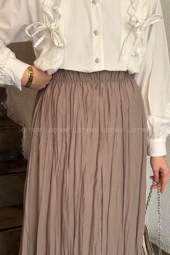 Lamelif Poplin Kraşlı Tesettür Etek Soluk Kahverengi
