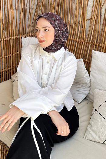 Lamelif Retro Desen Soft Eşarp Acı Kahve