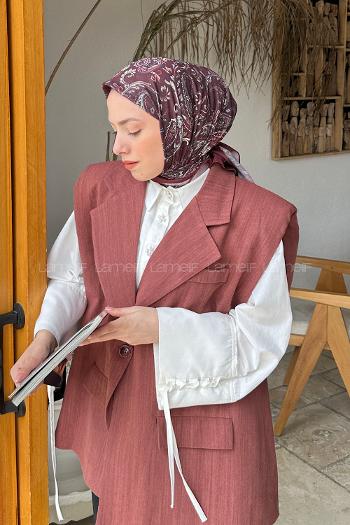 Lamelif Retro Desen Soft Eşarp Bordo