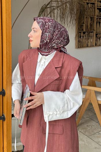 Lamelif Retro Desen Soft Eşarp Bordo
