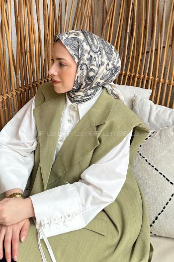 Lamelif Retro Desen Soft Eşarp Ekru