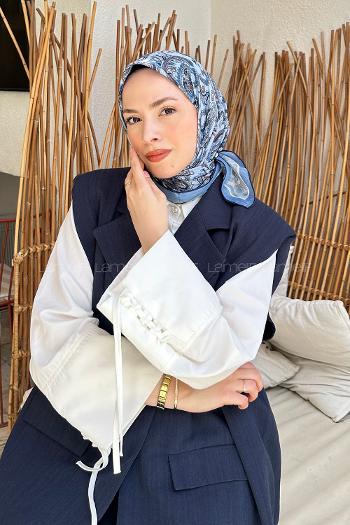 Blue Cotton Fabric Striped Flowering Straight Printed Scarf