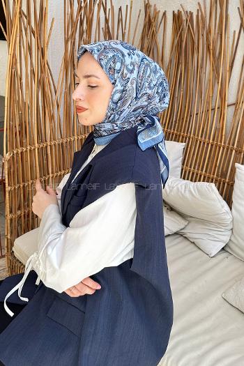 Blue Cotton Fabric Striped Flowering Straight Printed Scarf