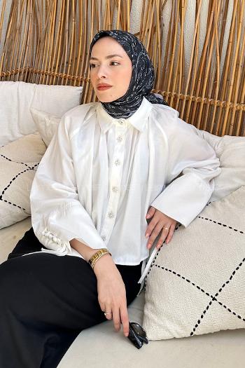 Lamelif Retro Desen Soft Eşarp Siyah Gri