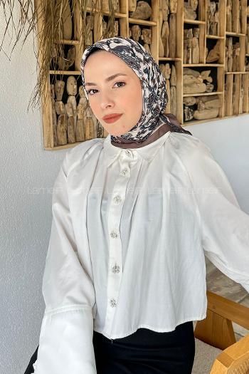 Soft Brown Cotton Fabric Striped Flowering Straight Printed Scarf