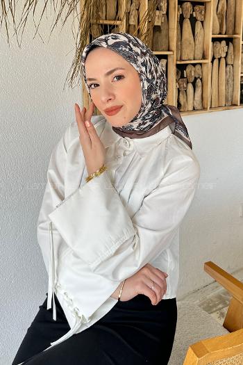 Soft Brown Cotton Fabric Striped Flowering Straight Printed Scarf