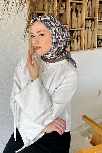 Soft Brown Cotton Fabric Striped Flowering Straight Printed Scarf