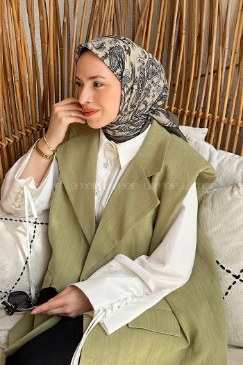 Lamelif Retro Desen Soft Eşarp Su Yeşili