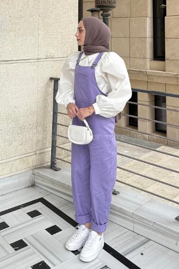 Lamelif Cep Detaylı Salopet Lila