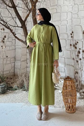 Pistachio Green Shirt Collar Cotton Lycra Dresess
