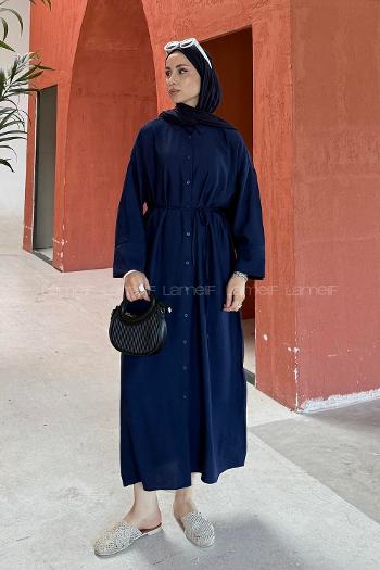 Navy Blue Shirt Collar Cotton Lycra Dresess