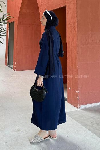 Navy Blue Shirt Collar Cotton Lycra Dresess