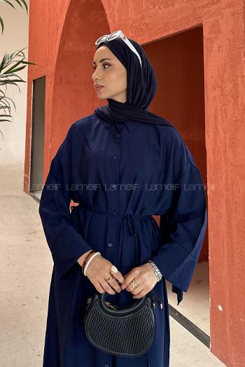 Navy Blue Shirt Collar Cotton Lycra Dresess