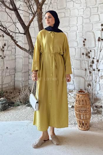 Lamelif Pat Detaylı Elbise Sarı