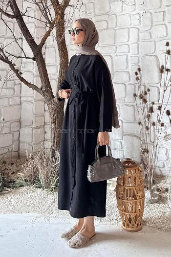 Lamelif Pat Detaylı Elbise Siyah