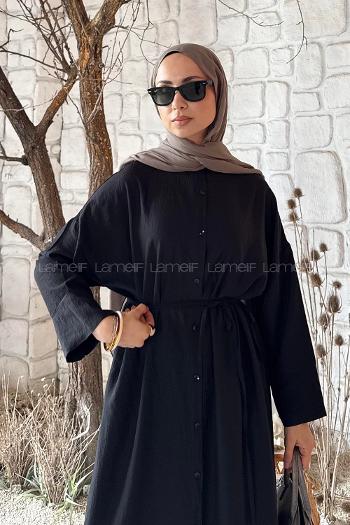 Lamelif Pat Detaylı Elbise Siyah