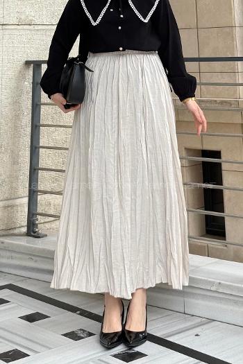 Lamelif Poplin Kraşlı Tesettür Etek Taş Rengi