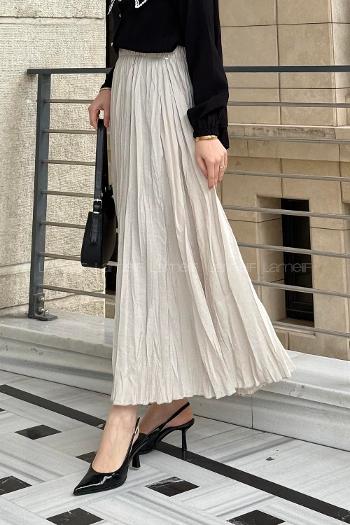 Lamelif Poplin Kraşlı Tesettür Etek Taş Rengi