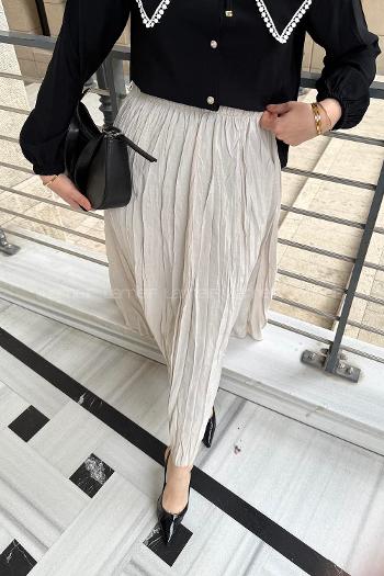 Lamelif Poplin Kraşlı Tesettür Etek Taş Rengi