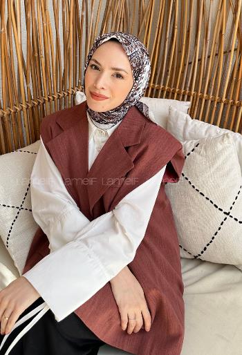 Lamelif Retro Desen Soft Eşarp Acı Kahve Taş