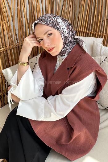 Lamelif Retro Desen Soft Eşarp Acı Kahve Taş