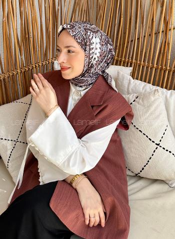 Lamelif Retro Desen Soft Eşarp Acı Kahve Taş