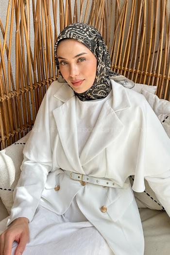 Lamelif Retro Desen Soft Eşarp Asker Yeşili