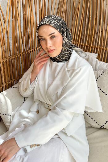 Lamelif Retro Desen Soft Eşarp Asker Yeşili