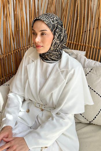 Lamelif Retro Desen Soft Eşarp Asker Yeşili