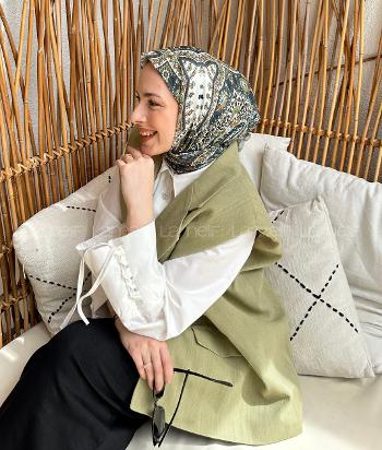 Lamelif Retro Desen Soft Eşarp Çağla Yeşili