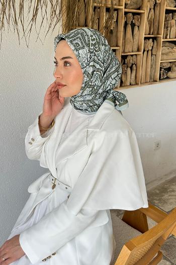 Lamelif Retro Desen Soft Eşarp Çağla Yeşili