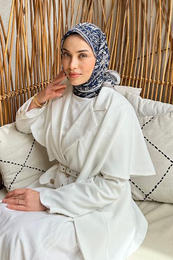 Lamelif Retro Desen Soft Eşarp Lacivert