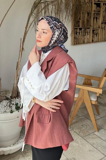 Lamelif Retro Desen Soft Eşarp Lacivert Kiremit