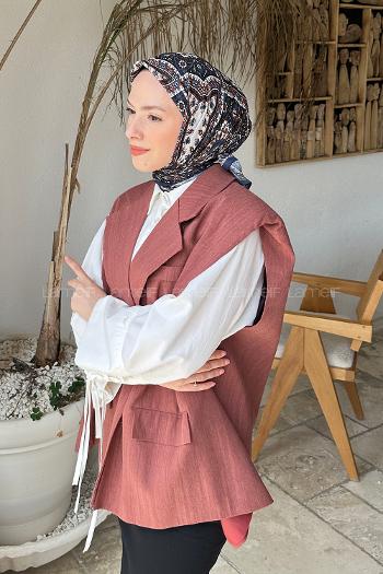 Lamelif Retro Desen Soft Eşarp Lacivert Kiremit