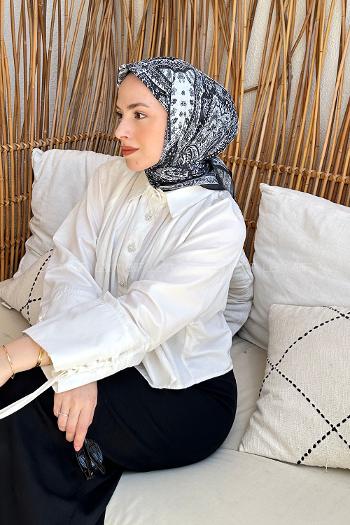 Lamelif Retro Desen Soft Eşarp Siyah