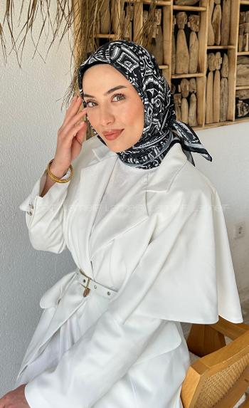 Lamelif Retro Desen Soft Eşarp Siyah