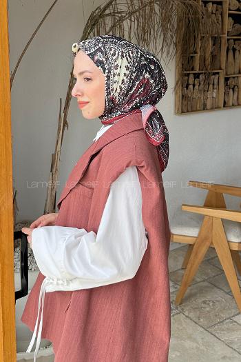 Lamelif Retro Desen Soft Eşarp Siyah Bordo