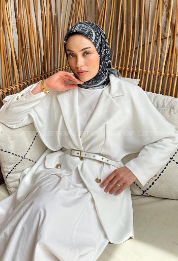 Lamelif Retro Desen Soft Eşarp Siyah Gri