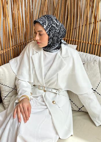 Lamelif Retro Desen Soft Eşarp Siyah Gri