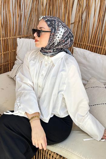 Lamelif Retro Desen Soft Eşarp Siyah Kahverengi