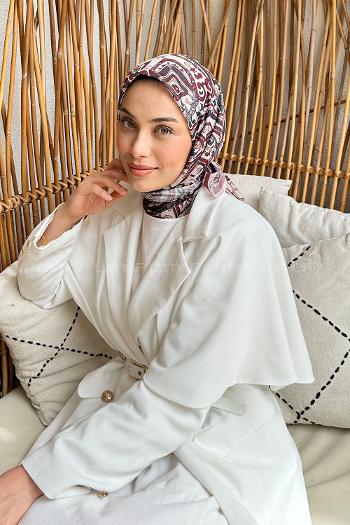 Lamelif Retro Desen Soft Eşarp Taş Bordo