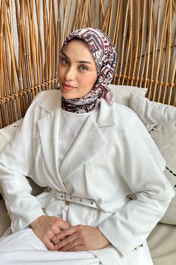 Lamelif Retro Desen Soft Eşarp Taş Bordo