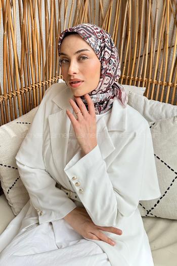 Lamelif Retro Desen Soft Eşarp Taş Bordo