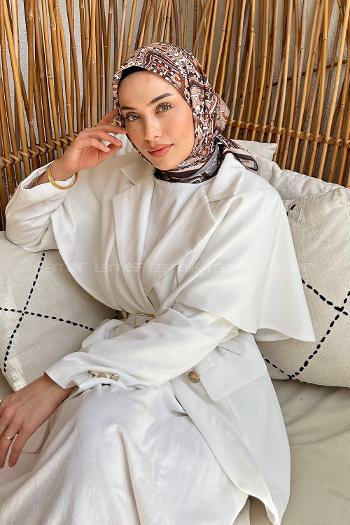 Lamelif Retro Desen Soft Eşarp Toprak Acı Kahve