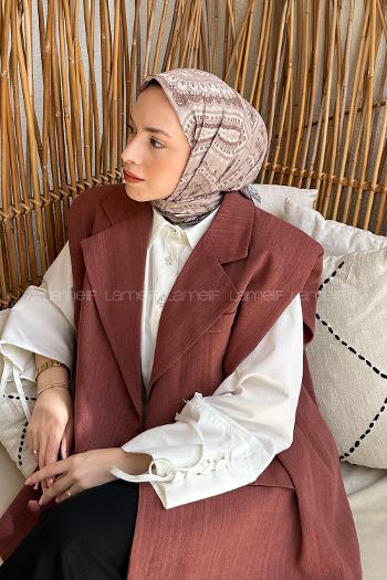 Lamelif Retro Desen Soft Eşarp Vizon